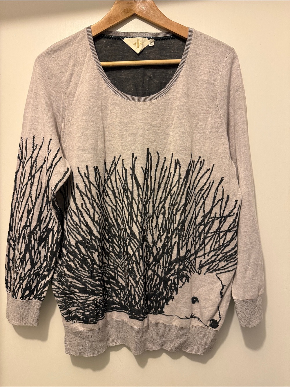Light Gray Sweater with Hedgehog Graphic